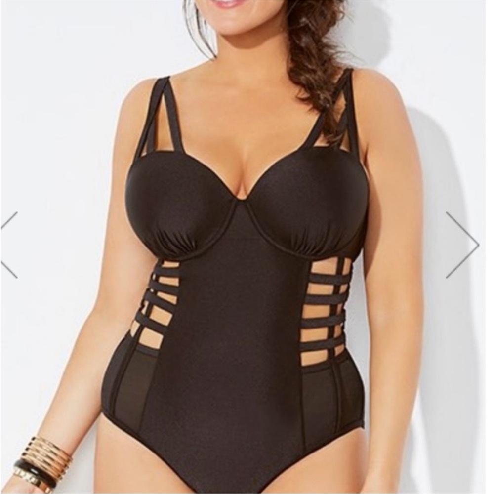 NWT Gabifresh Swimsuits for all Black Strappy One-Piece Swimsuit plus bra 16e/f
